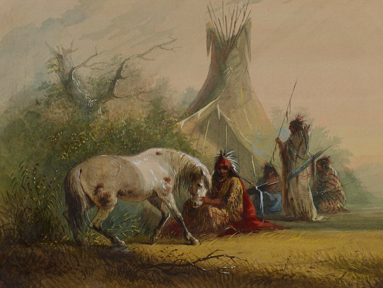 Shoshone Indian and his Pet Horse by Alfred Jacob Miller