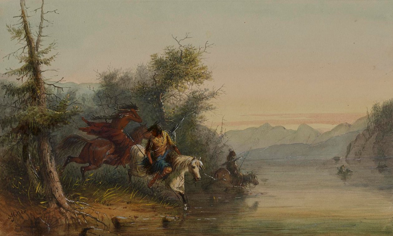 Snake Indians: Fording a River by Alfred Jacob Miller