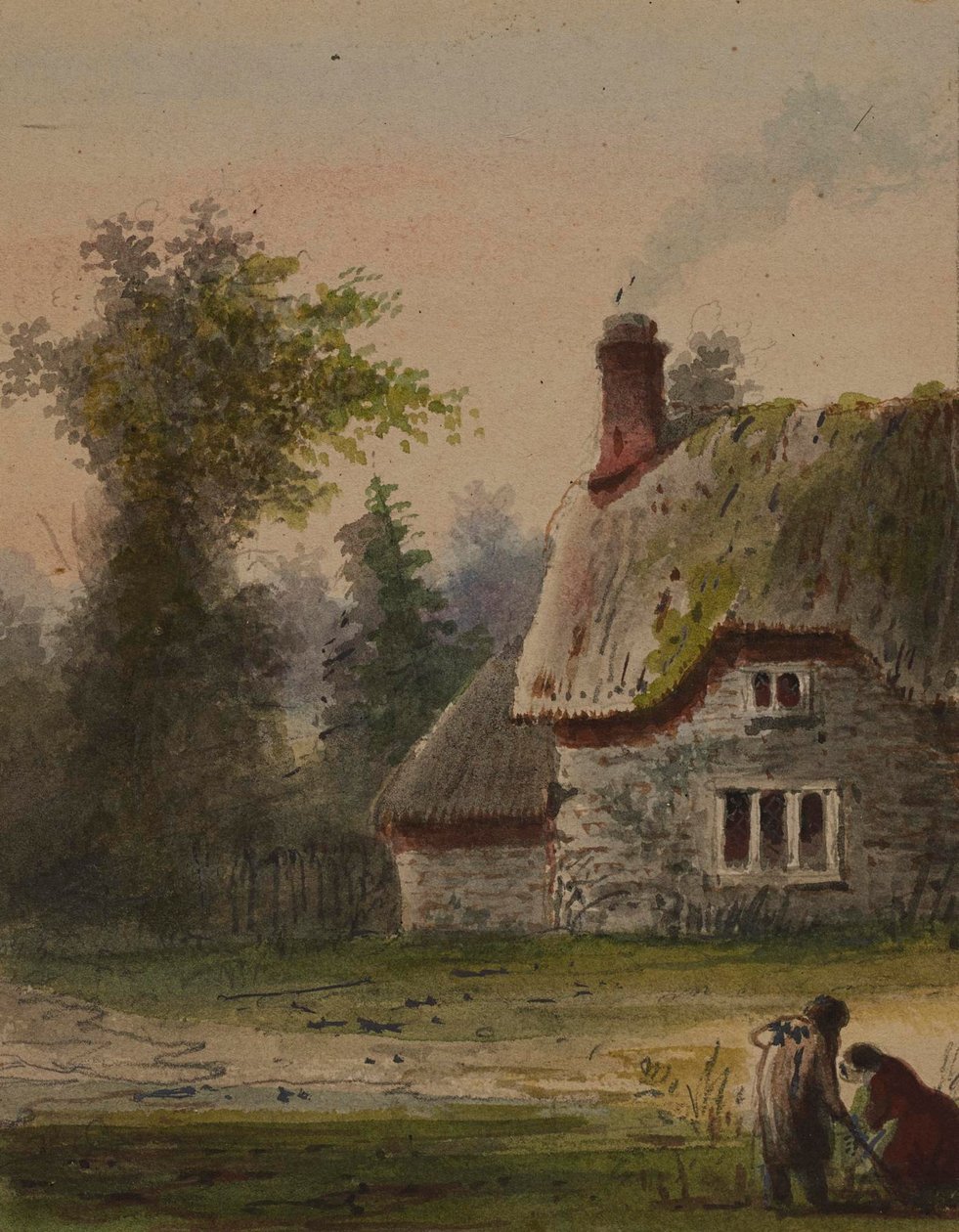 Two Figures Outside a Cottage by Alfred Jacob Miller