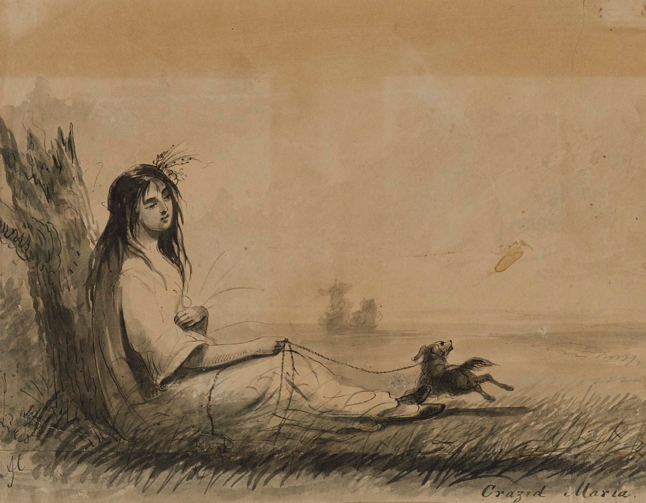 Women Reclining with Leashed Dog (from Laurence Sterne, A Sentimental Journey, 1768) by Alfred Jacob Miller