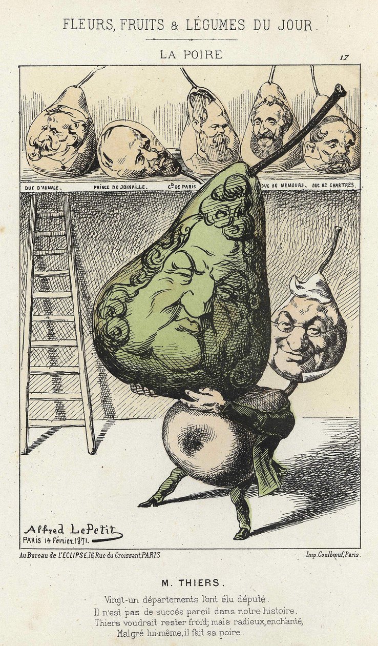 La Peire: Cartoon on Thiers - illustration from 14/02/1871 by Alfred Le Petitty, in 