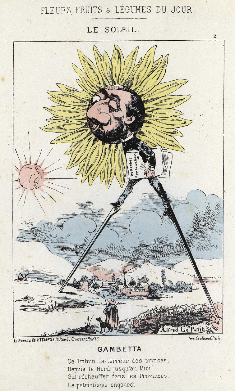Le Soleil (sunflower): caricature on Gambetta (1838-1882) - ill. from 12/01/1871 in 