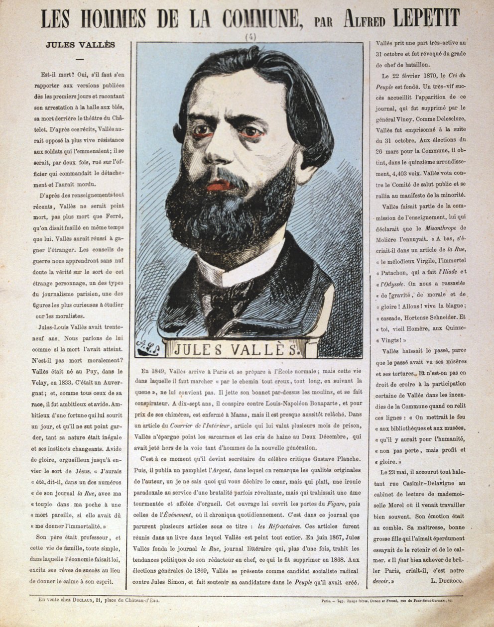 Jules Vallès, French Journalist, Author and Member of the Paris Commune, 1871 by Alfred Lepetit