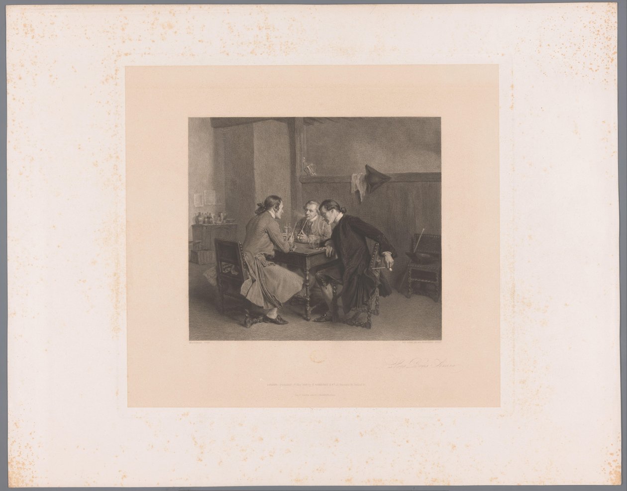 Interior with Three Smoking Men at a Table by Alfred Revel