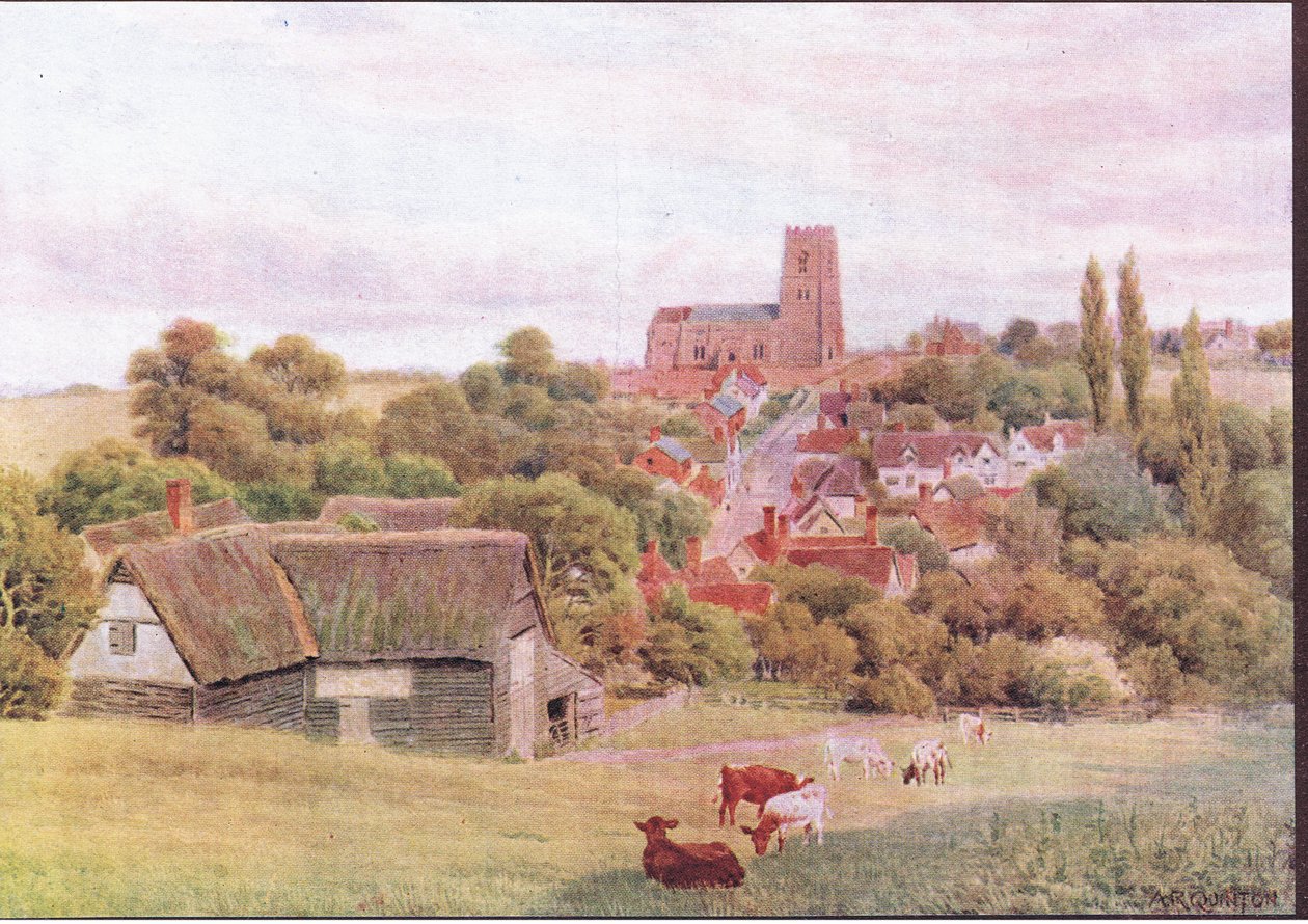The Church on the Hill, Kersey, Suffolk, from The Cottages and the Village Life of Rural England published by Dent & Sons Limited, 1912 by Alfred Robert Quinton
