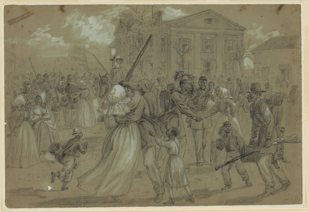 African American Soldiers Mustered Out at Little Rock, Arkansas by Alfred Rudolph Waud