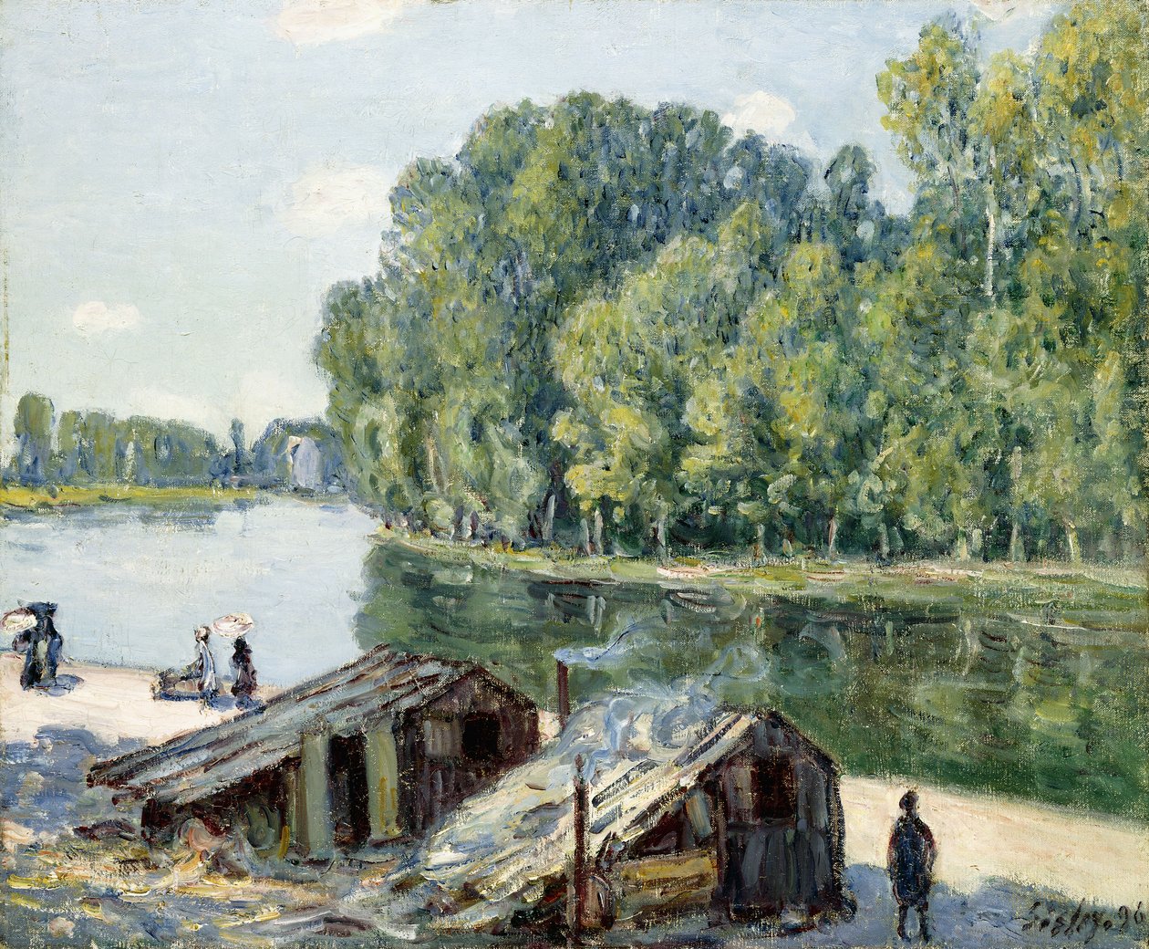 Huts along the Canal du Loing, Effect of Sunlight by Alfred Sisley