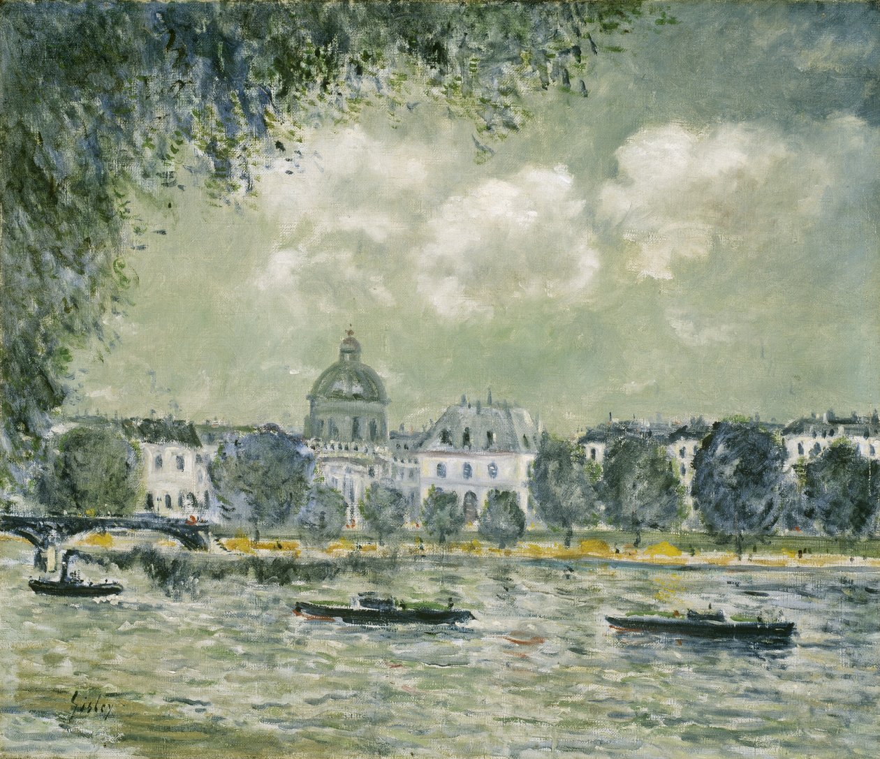 Landscape along the Seine with the Institut de France and the Pont des Arts, c.1875 by Alfred Sisley