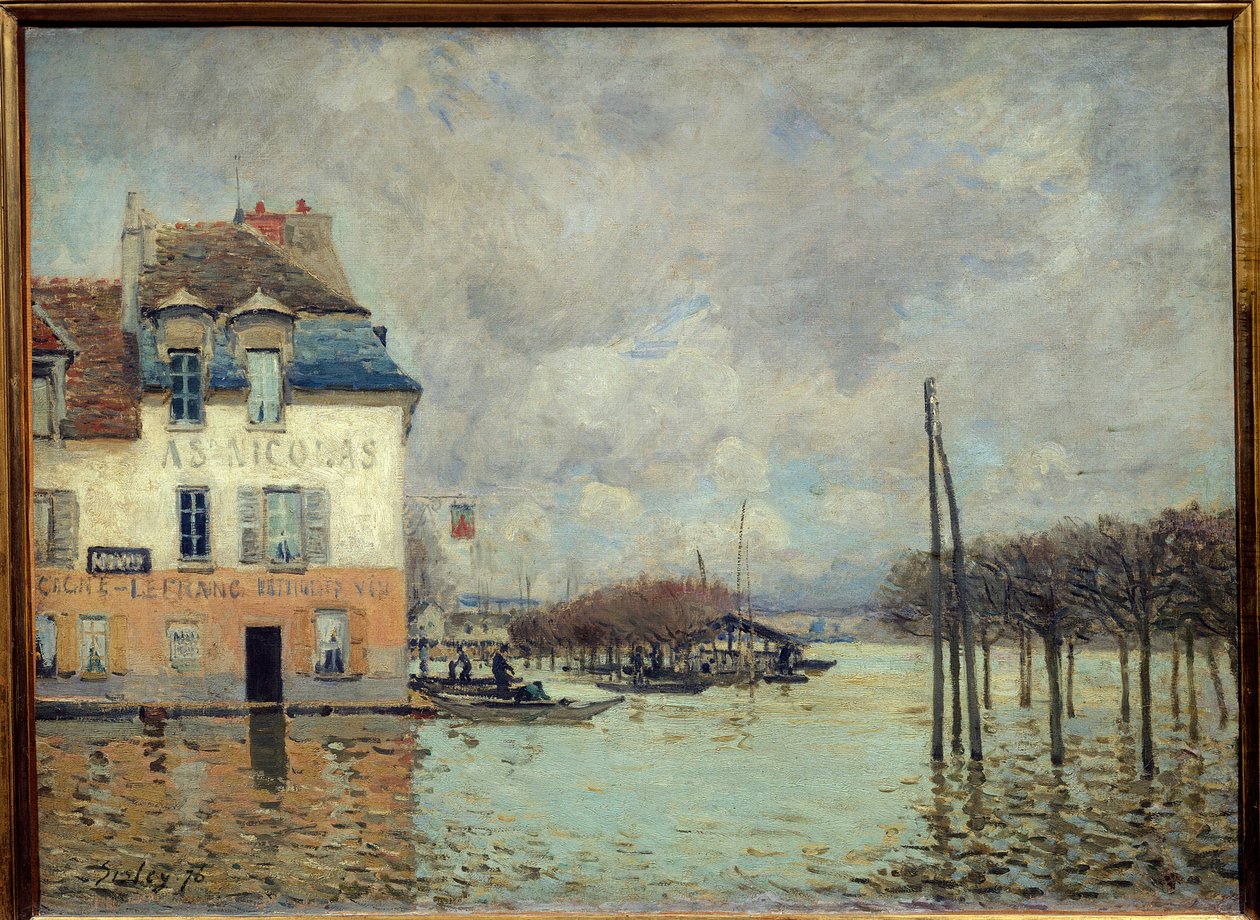 The Flood at Port-Marly. Painting by Alfred Sisley (1839-1899), 1876. 0 ...