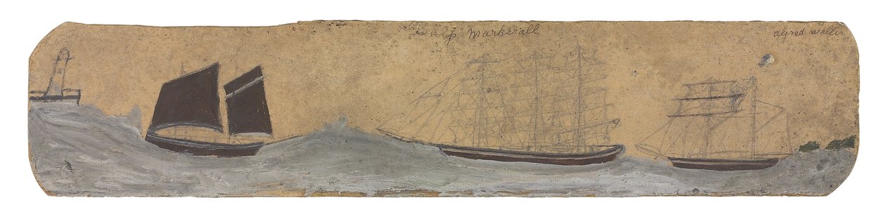 Lugger and Two Small Sailing Ships Approaching Port, c.1855-1942 by Alfred Wallis