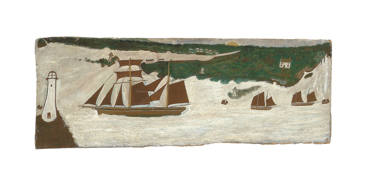 Schooner Passing a Lighthouse, c.1855-1942 by Alfred Wallis