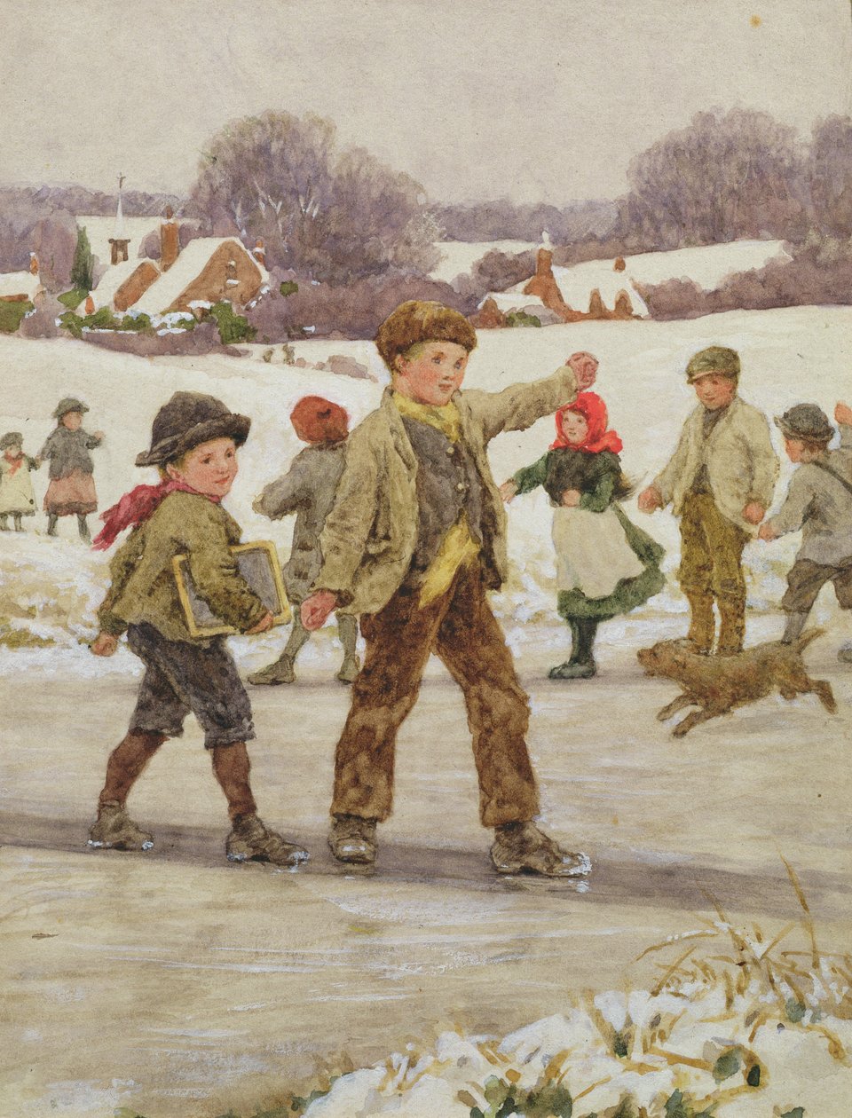 Children Sliding on a Pond by Alice Clausen