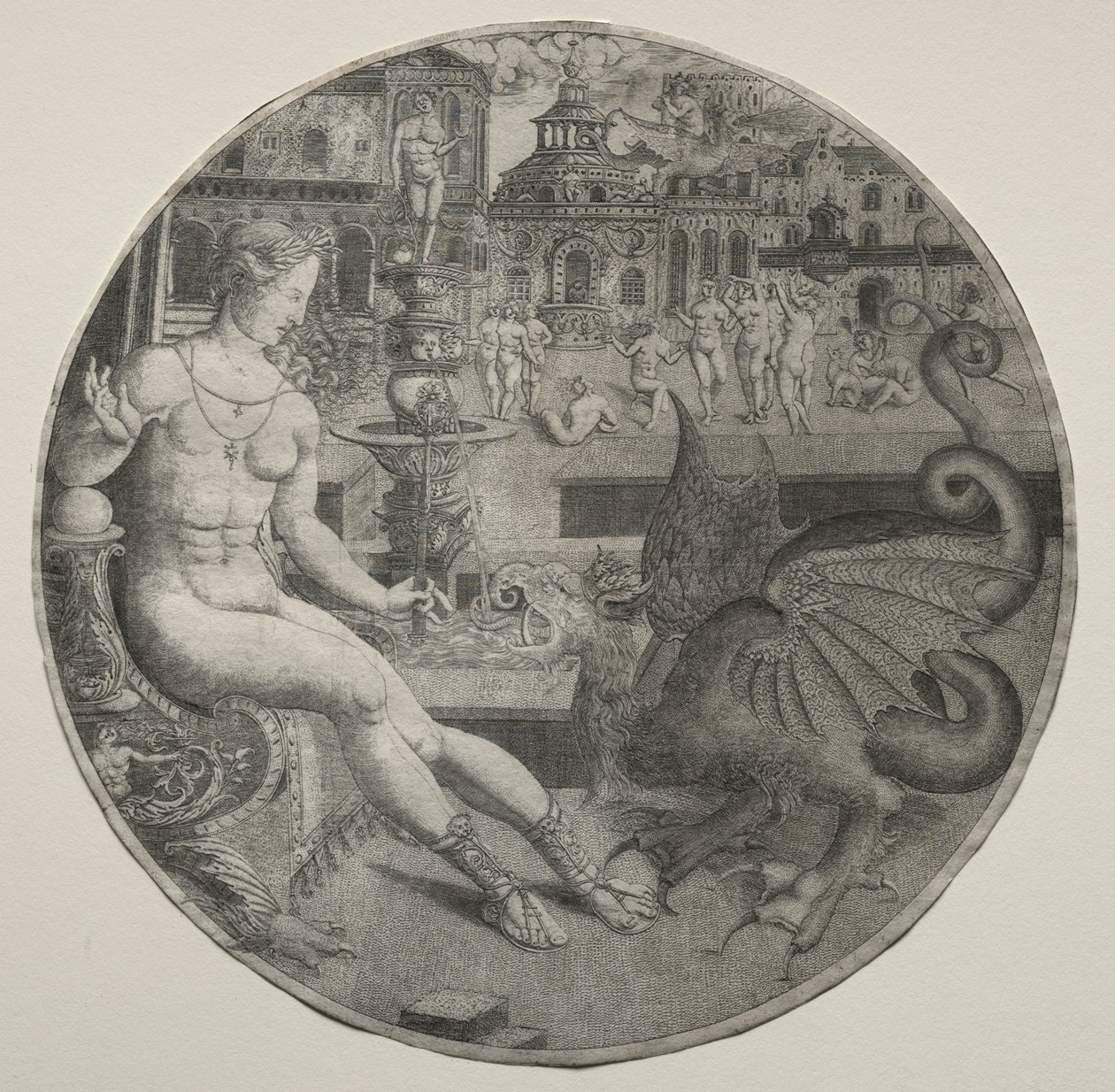 Naked Woman and a Dragon by Allaert Claesz