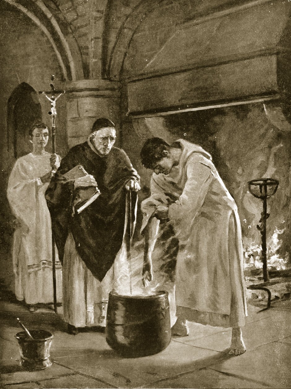 Trial by the Ordeal of Boiling Water, illustration from 