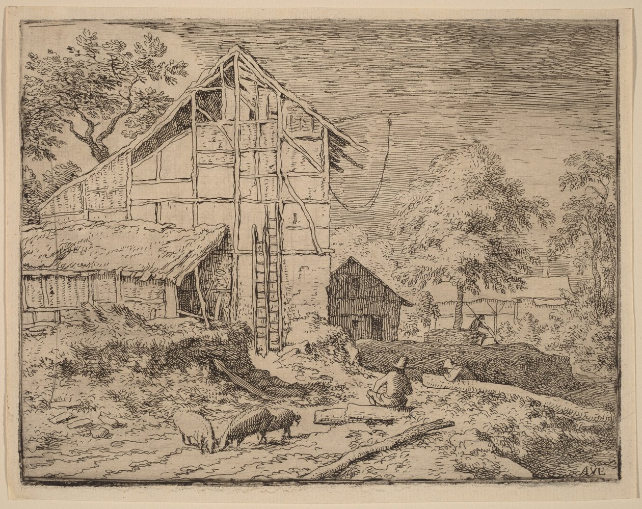 Cottage with Two Ladders by Allart van Everdingen