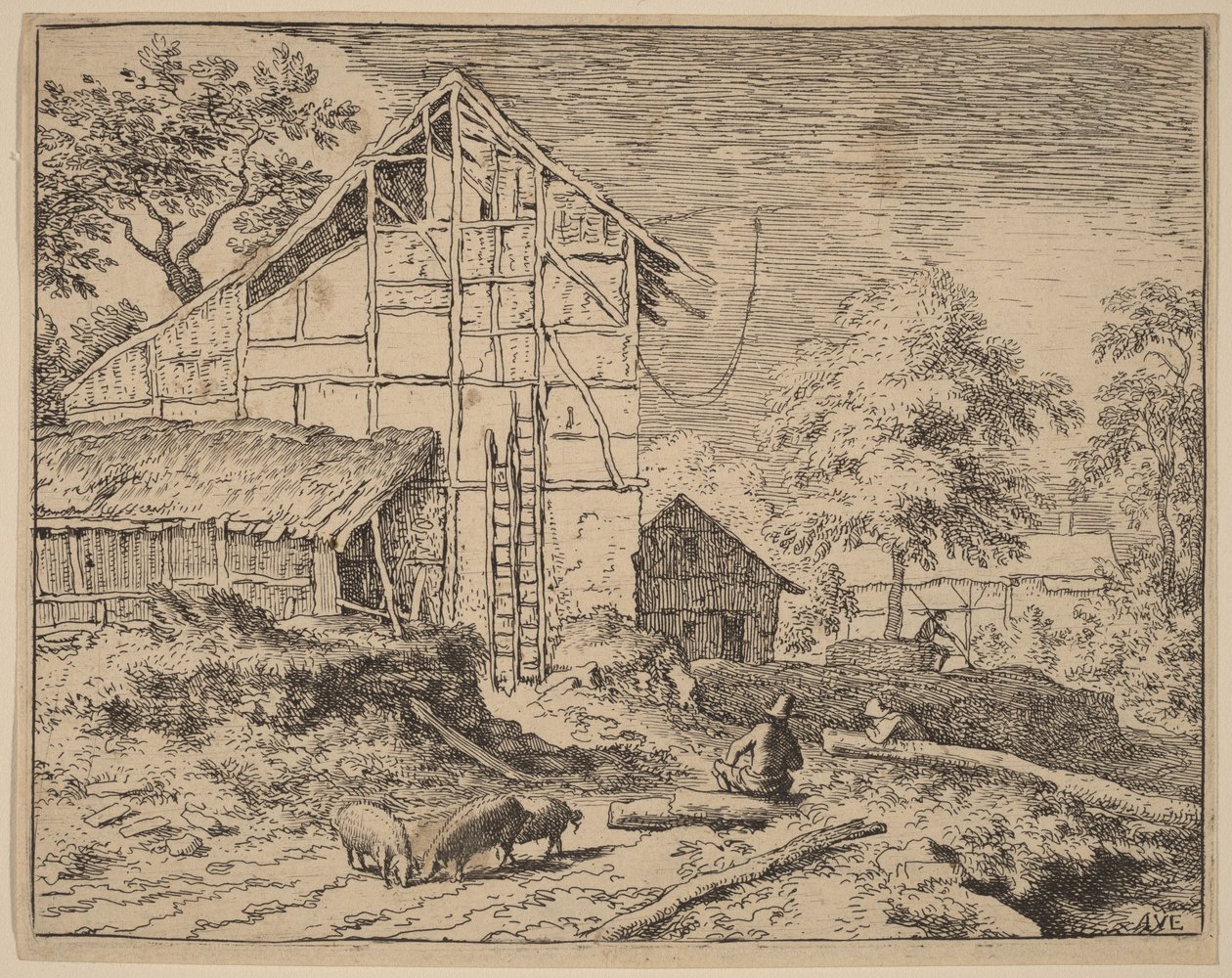 Cottage with Two Ladders by Allart van Everdingen