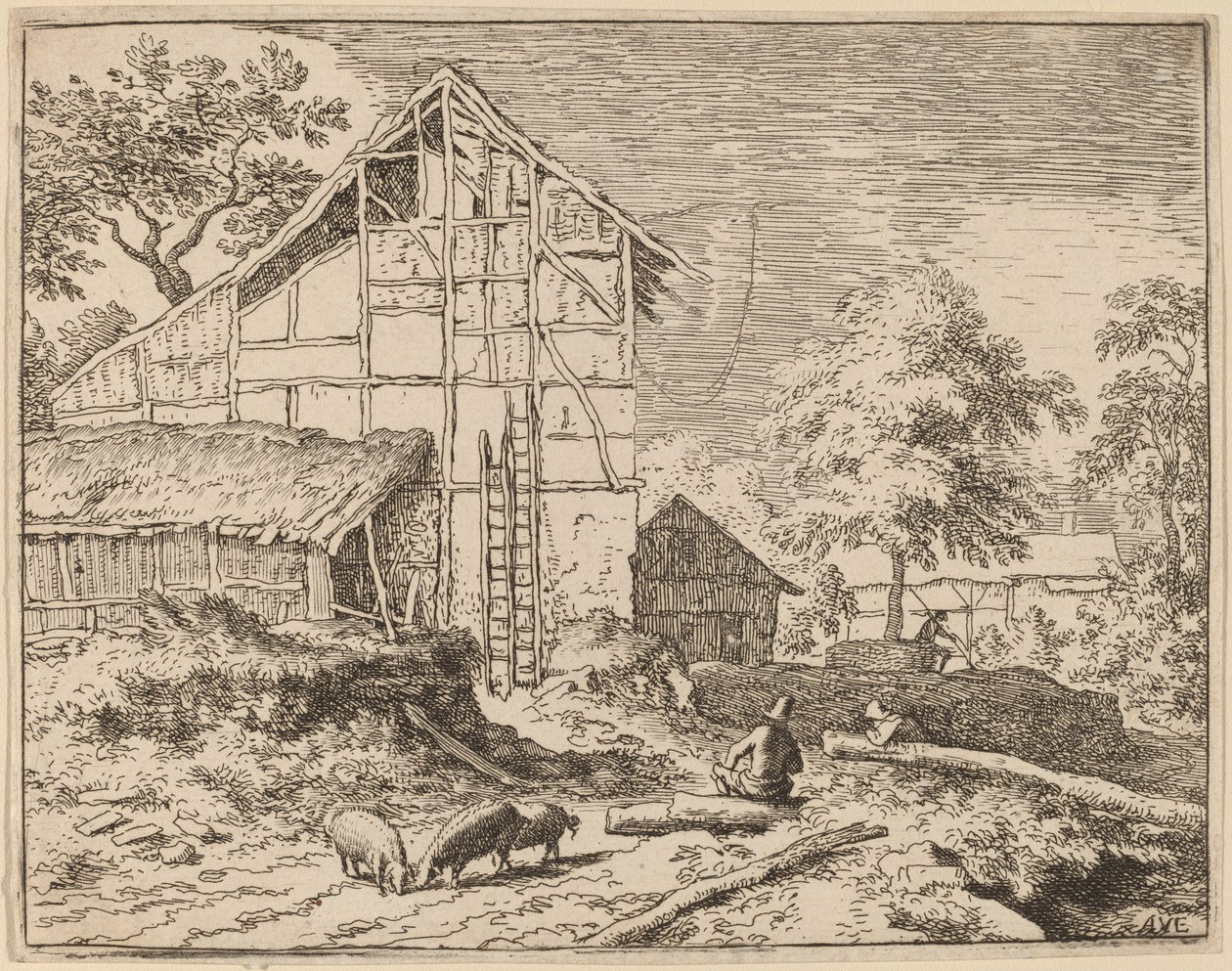 Cottage with Two Ladders by Allart van Everdingen