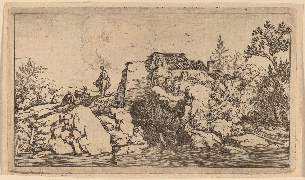 Horseman on a Stone Bridge by Allart van Everdingen