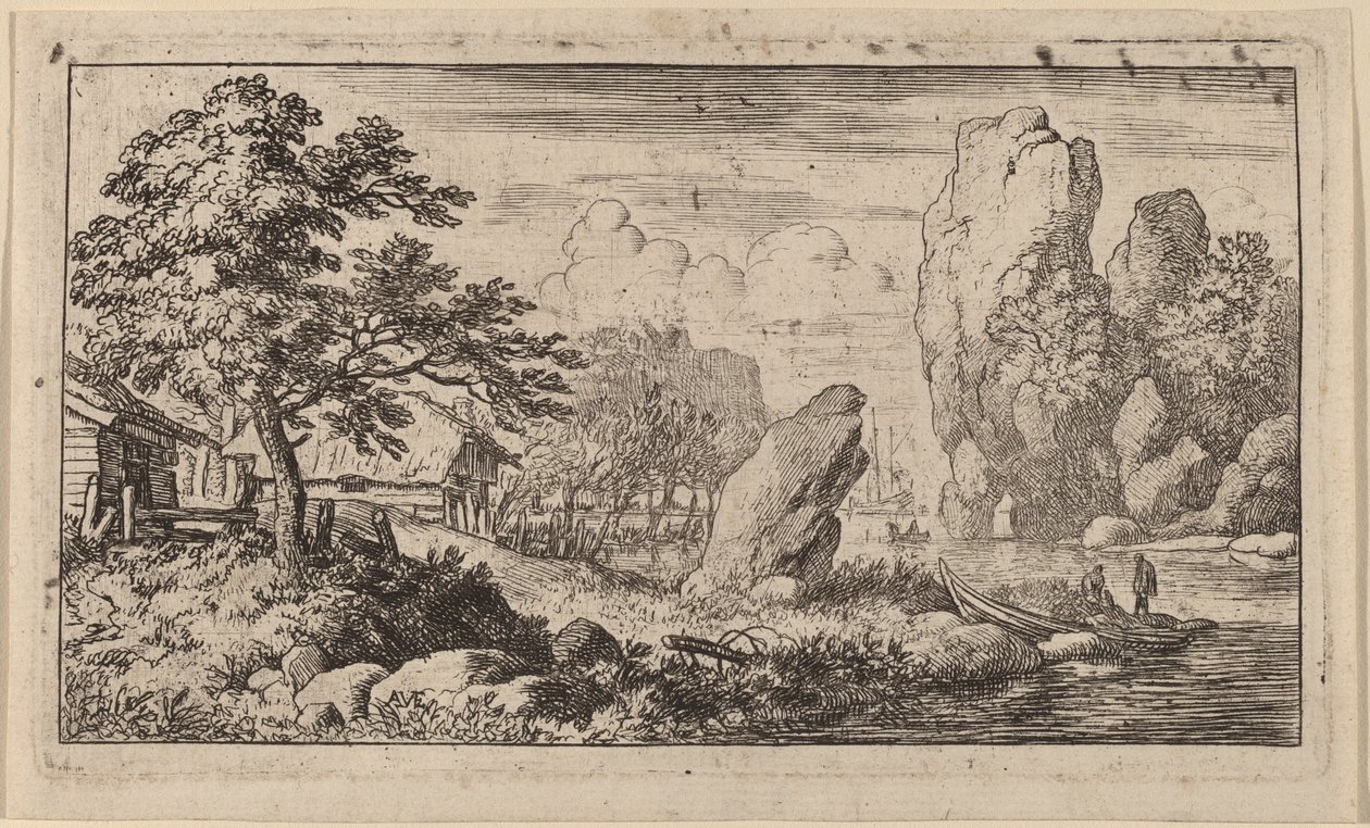 Pointed Boulder at the Bank of a River by Allart van Everdingen