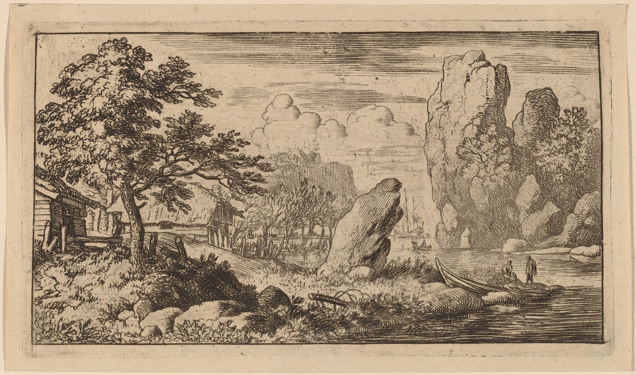 Pointed Boulder at the Bank of a River by Allart van Everdingen
