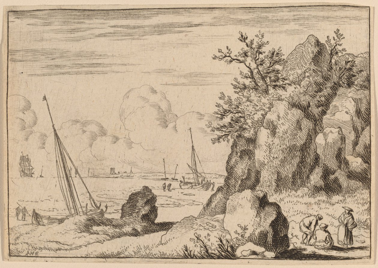 Seascape with Three Figures to the Right by Allart van Everdingen