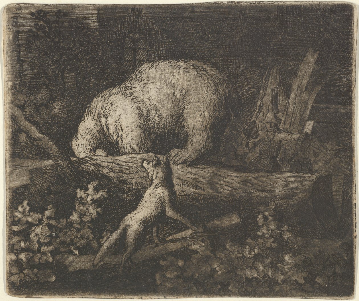 The Bear with His Snout and Forepaws Caught in the Trunk of a Tree by Allart van Everdingen