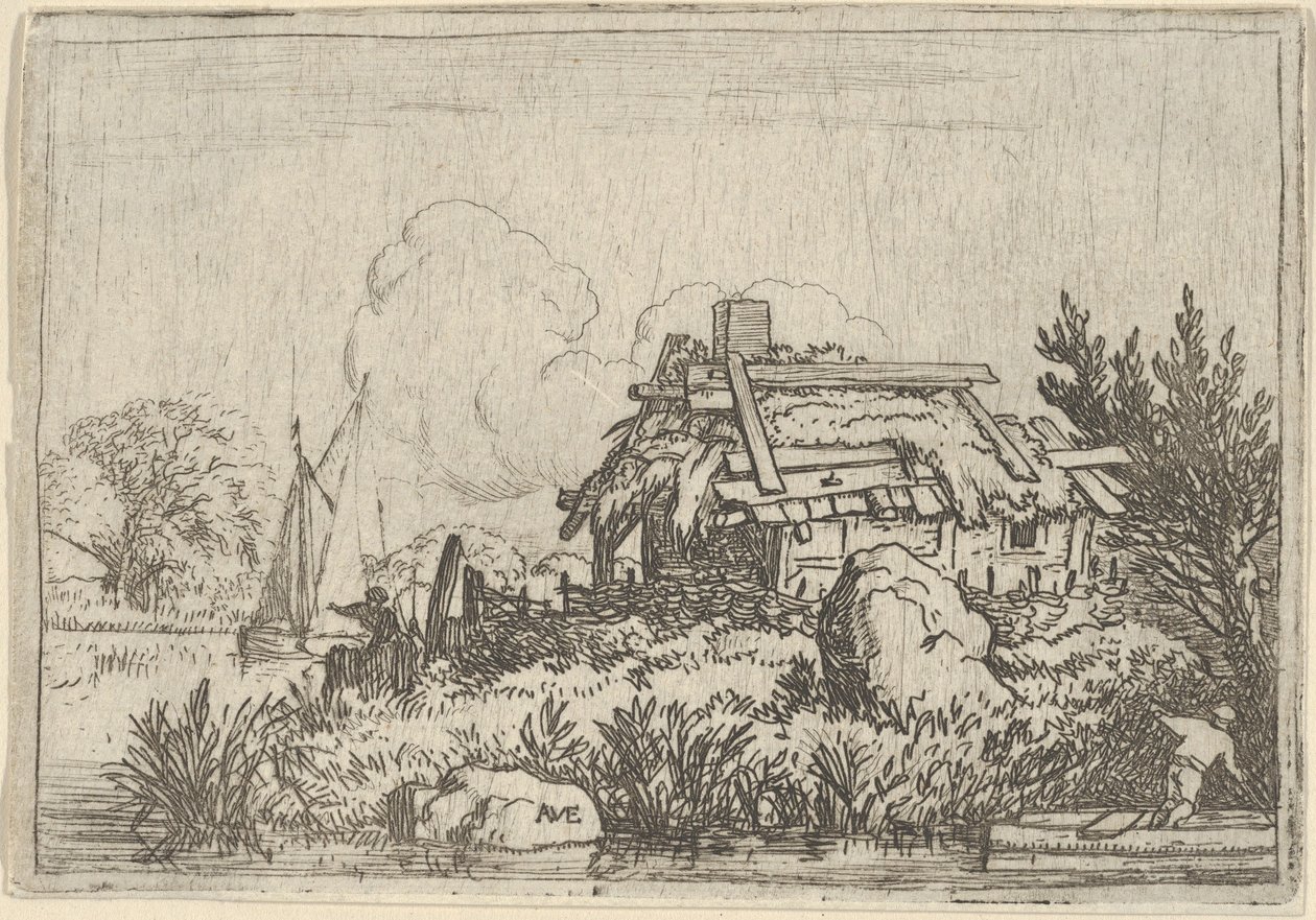 The Ruined Cottage, Surrounded by Water by Allart van Everdingen