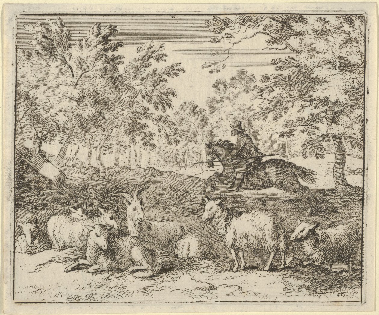 The Shepherd on Horseback Chases the Stag by Allart van Everdingen
