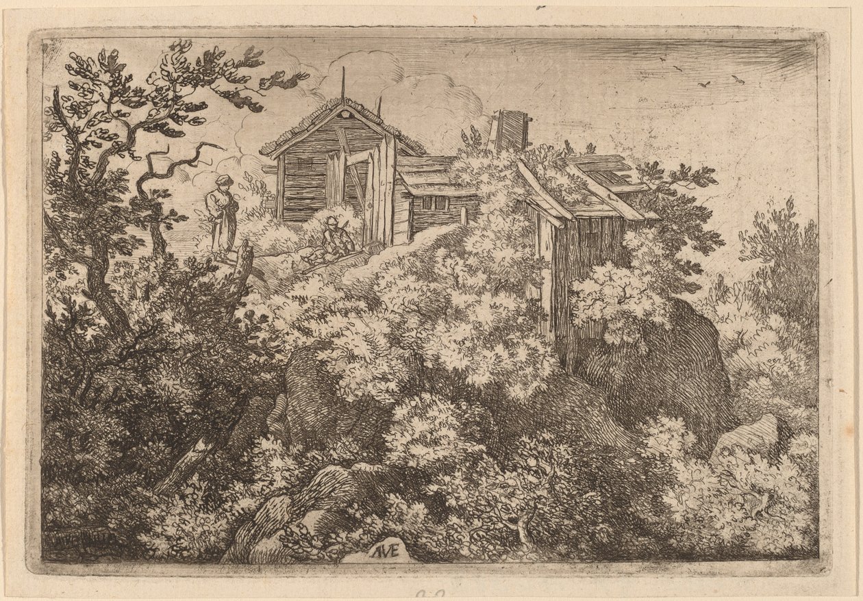 Three Cottages on a Rock by Allart van Everdingen
