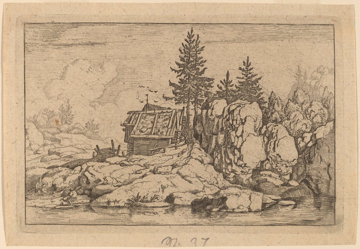 Two Fir Trees near Cottages by Allart van Everdingen