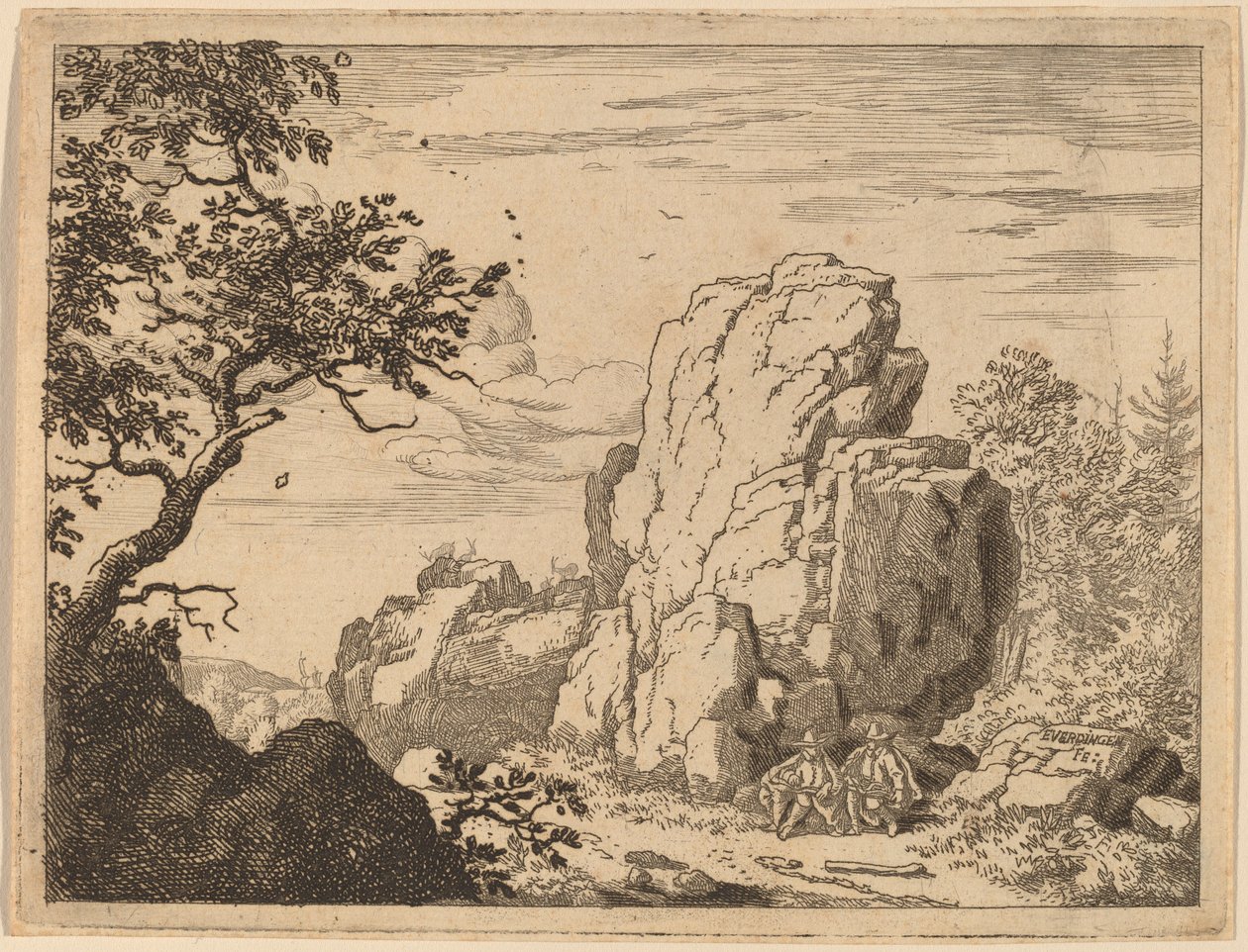 Two Men Seated at the Foot of a High Rock by Allart van Everdingen