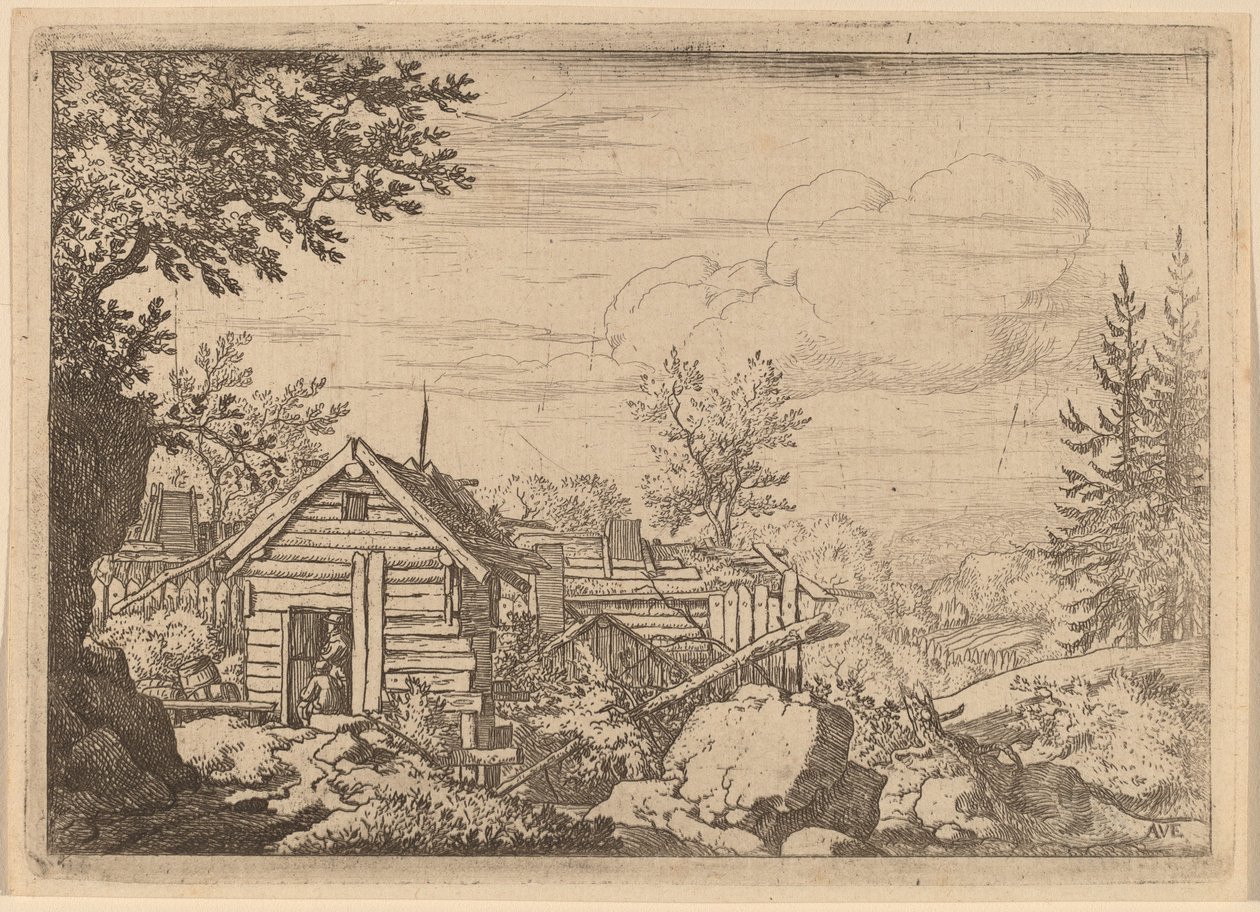 Two Men in the Doorway of a Hut by Allart van Everdingen