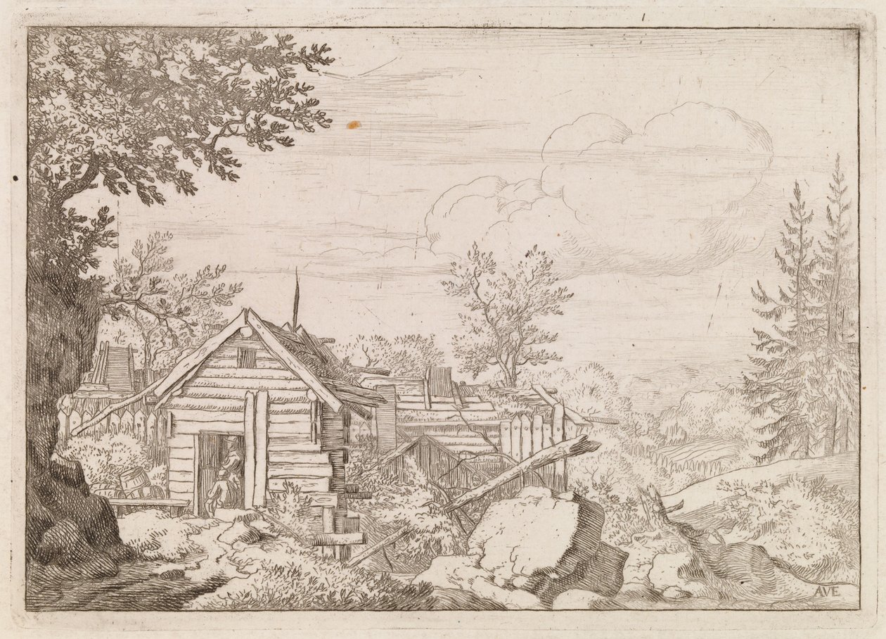Two Men in the Doorway of a Hut by Allart van Everdingen