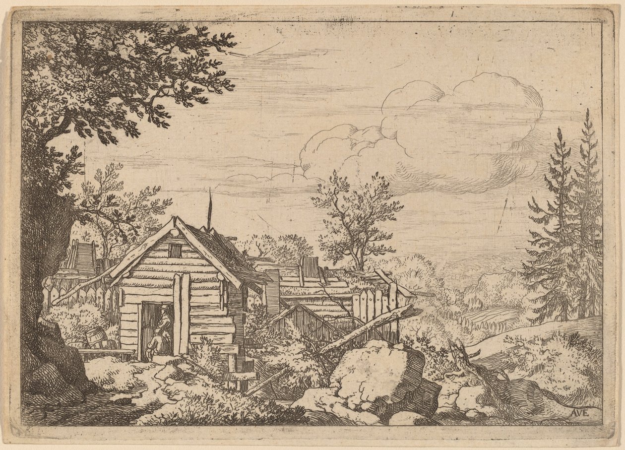 Two Men in the Doorway of a Hut, probably c. 1645-1656 by Allart van Everdingen