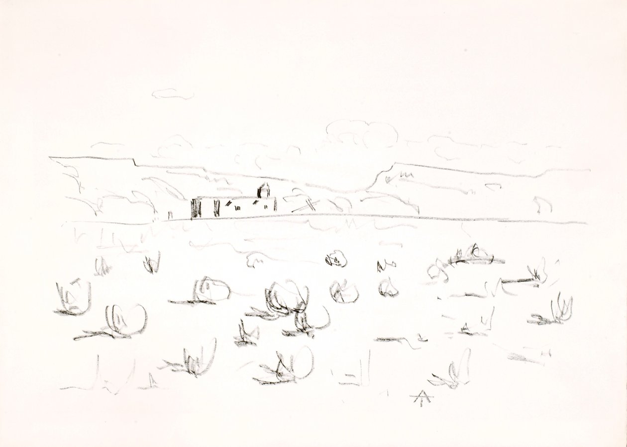 Prairie with Church in Background by Allen Tucker