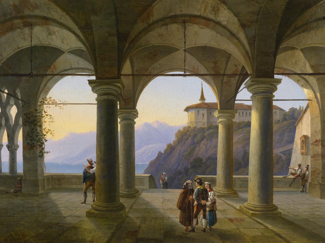 Column Terrace with Figures and View of a Mountain Lake by Alois Gustav Schulz