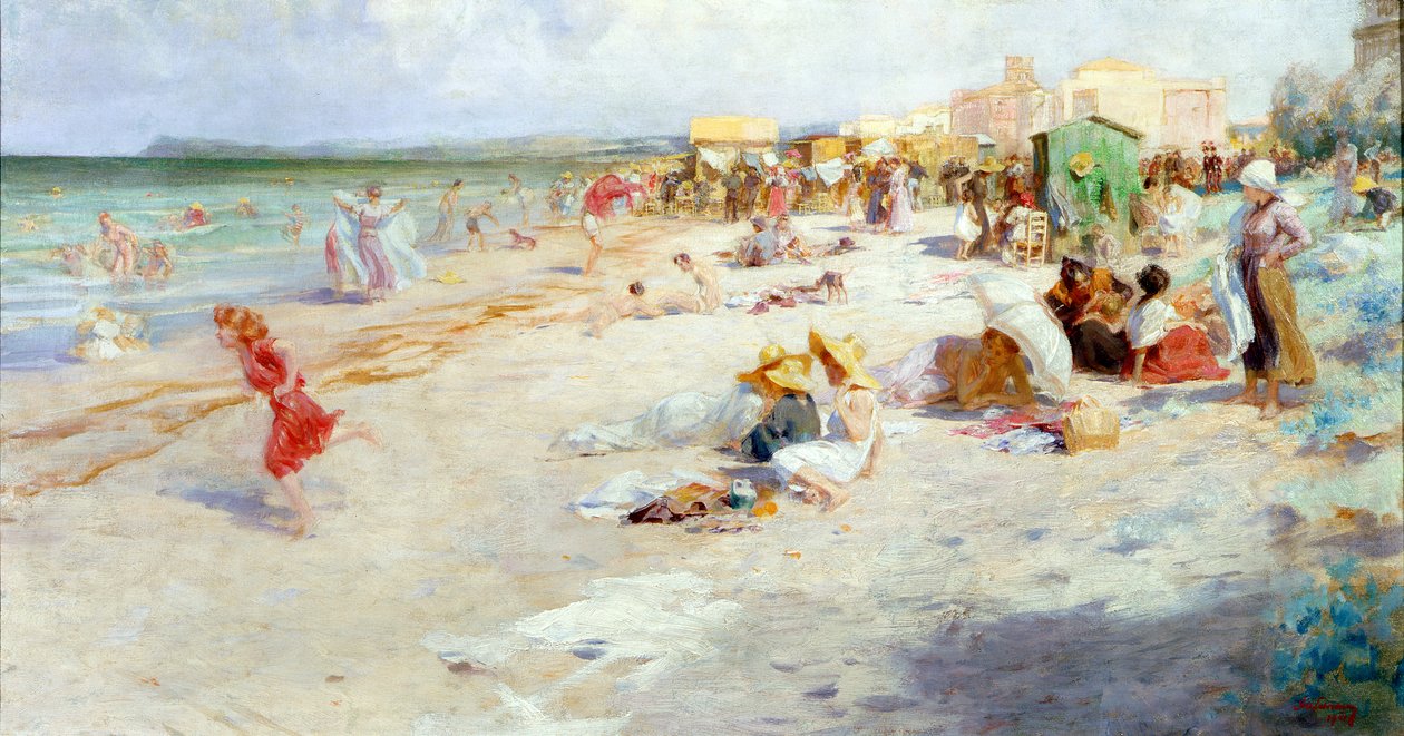 A Busy Beach in Summer by Alois Hans Schram
