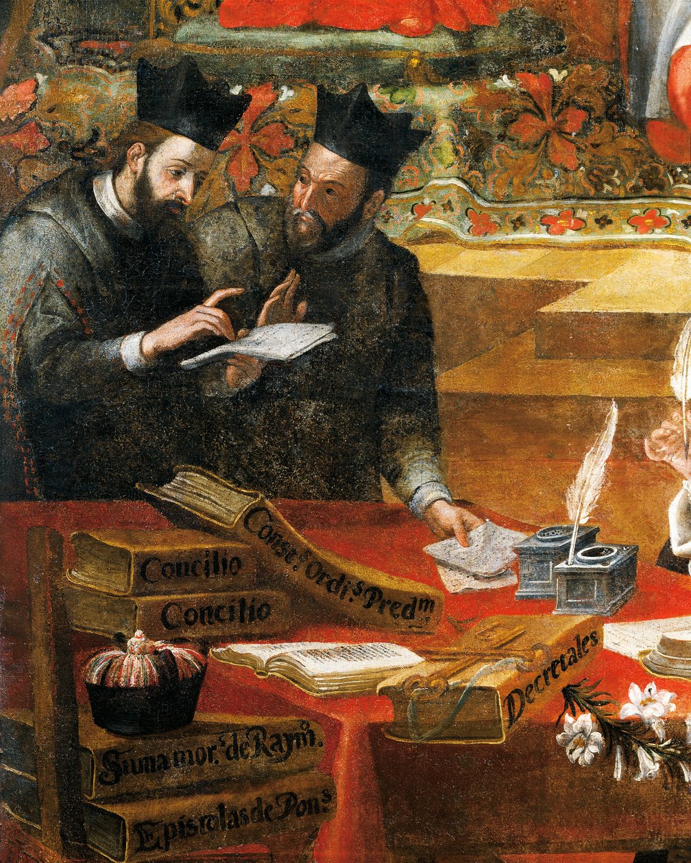 Discussion between two Jesuits (detail), St Raymond of Penafort, advisor to Pope Gregory IX, by Alonso Antonio Villamor. From the St Steven