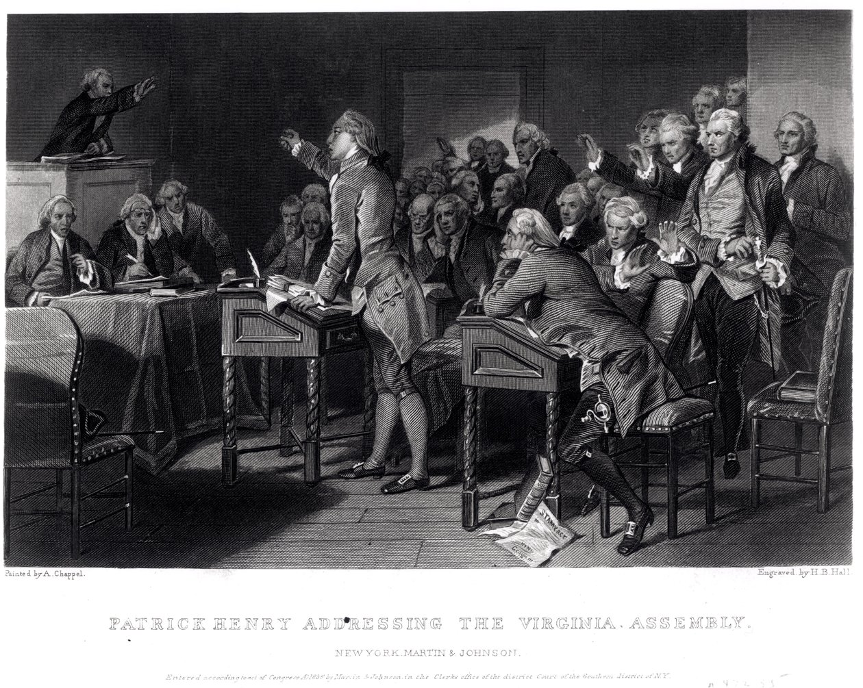Patrick Henry Addressing the Virginia Assembly, March 1775, Engraved by Henry Bryan Hall by Alonzo Chappel
