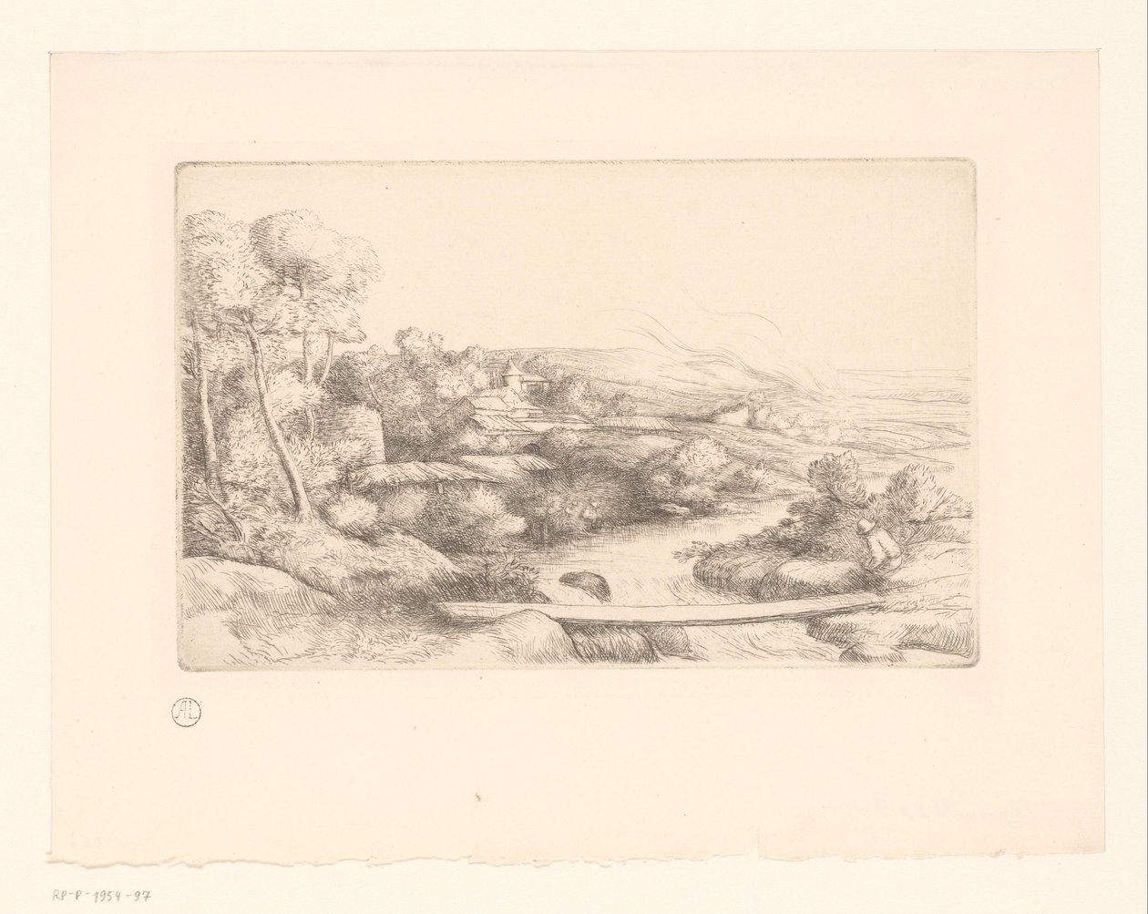 Landscape with Plank Over a River by Alphonse Legros (attributed to)