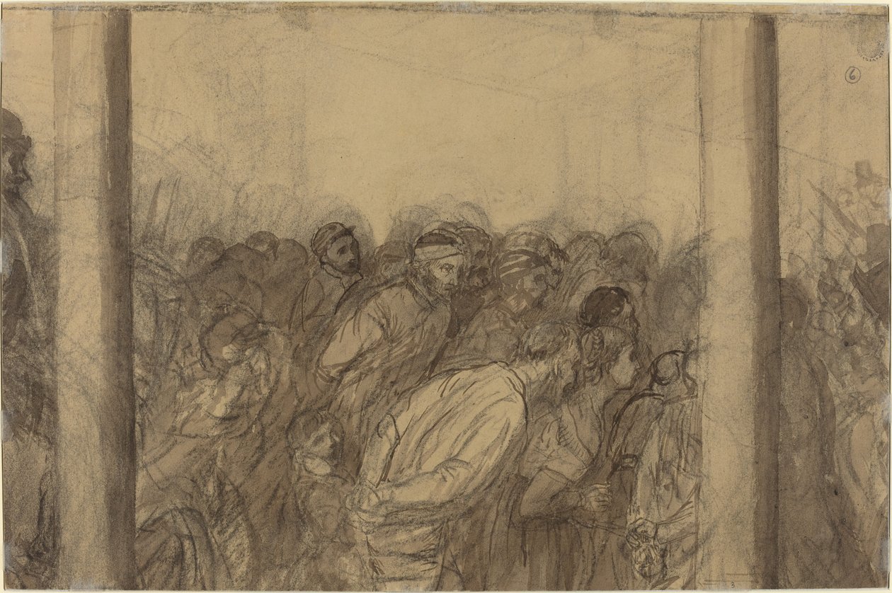 Crowd of People Seen between Two Columns by Alphonse Legros
