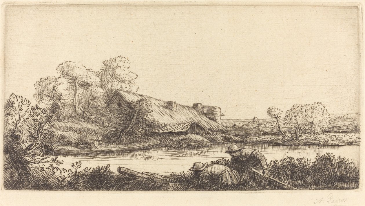 Farm along the River seen by Evening Light by Alphonse Legros