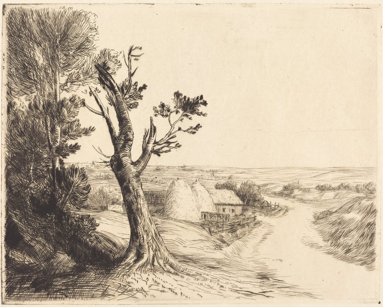 Landscape with Haystacks by Alphonse Legros