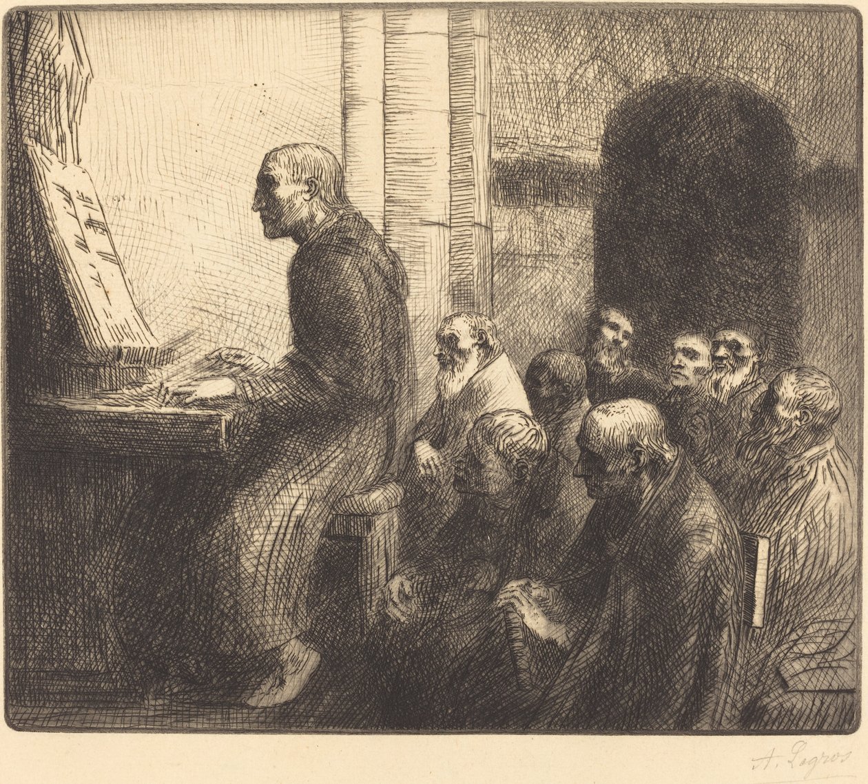 Monk Playing the Organ in Church by Alphonse Legros