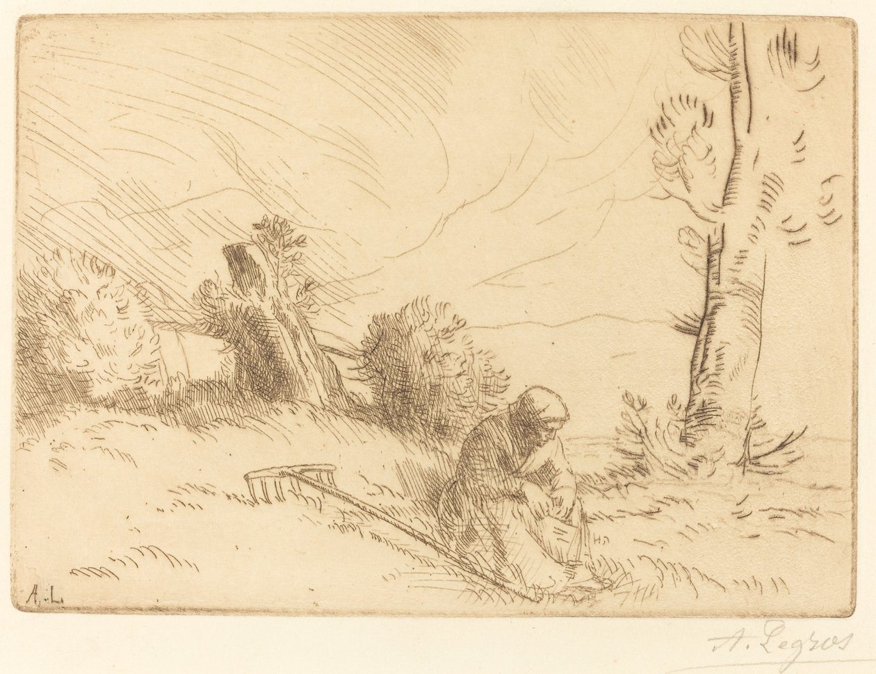 Peasant Woman Seated near a Hedge by Alphonse Legros