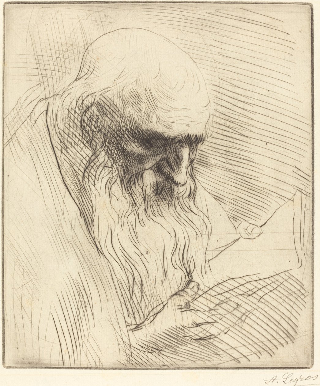 Study of the Head of a Man Reading by Alphonse Legros