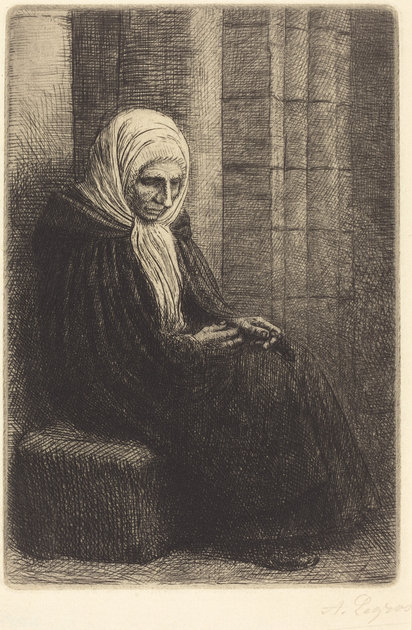 Woman Seated against a Wall, Child with His Head in Her Lap by Alphonse Legros