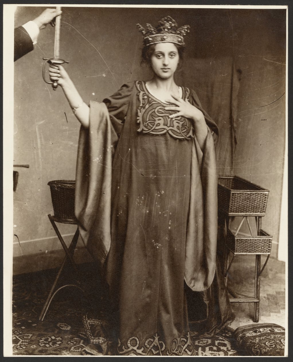 Female Model Wearing Crown and Holding Sword by Alphonse Maria Mucha