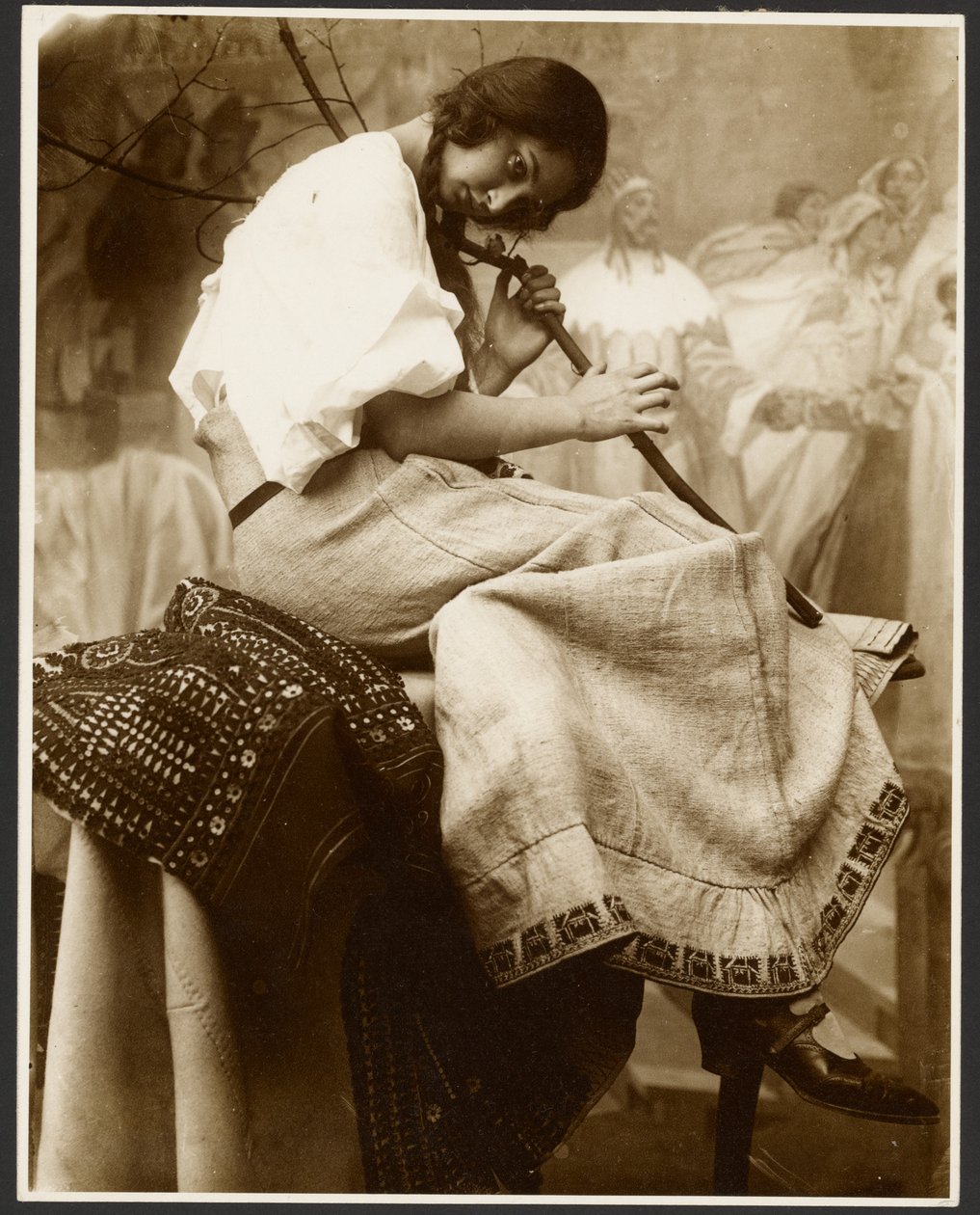 Seated Female Model Holding Tree Branch by Alphonse Maria Mucha