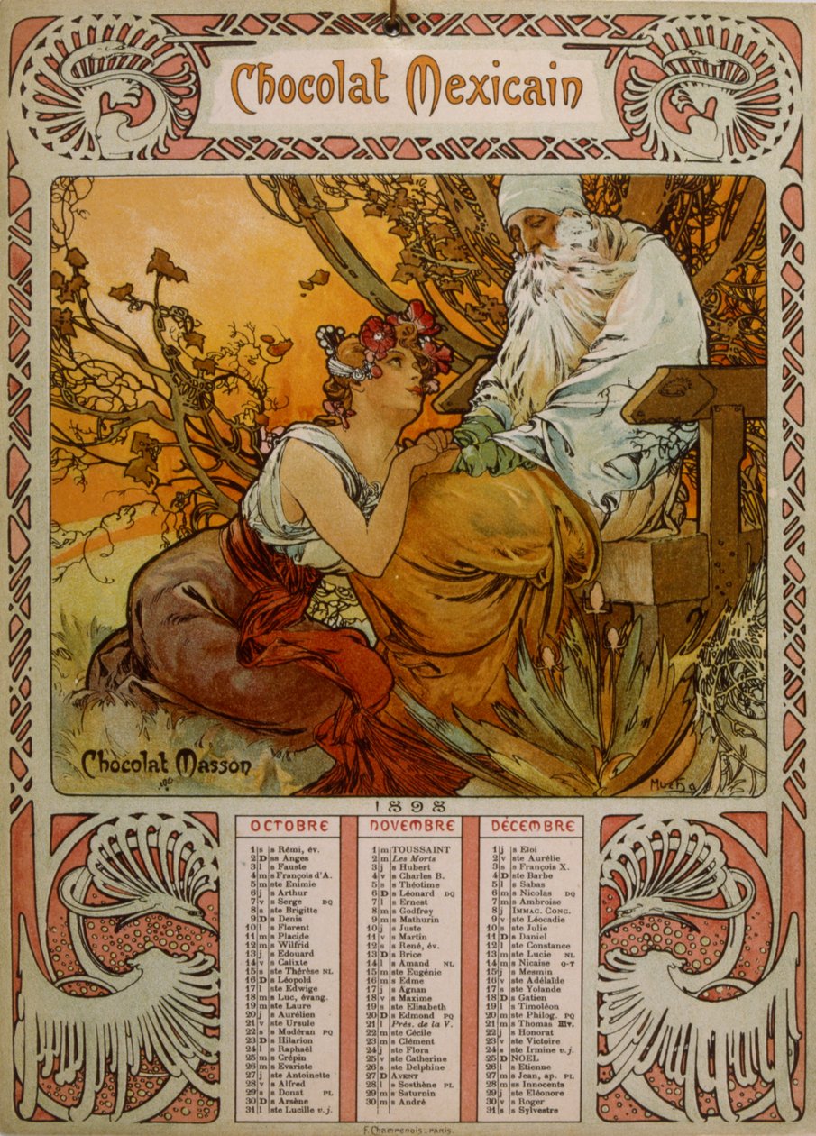 Chocolate Masson calendar illustrated by Mucha by Alphonse Mucha